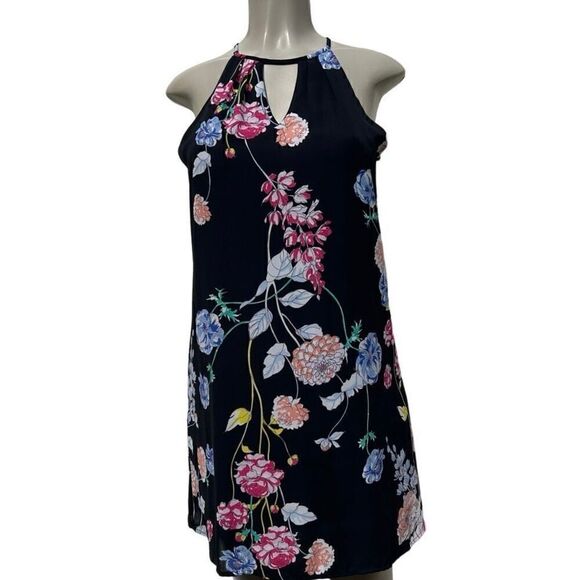 Candies Swing Mini Dress Women's Small Multicolor Floral Keyhole Halter Pleated - Picture 1 of 11